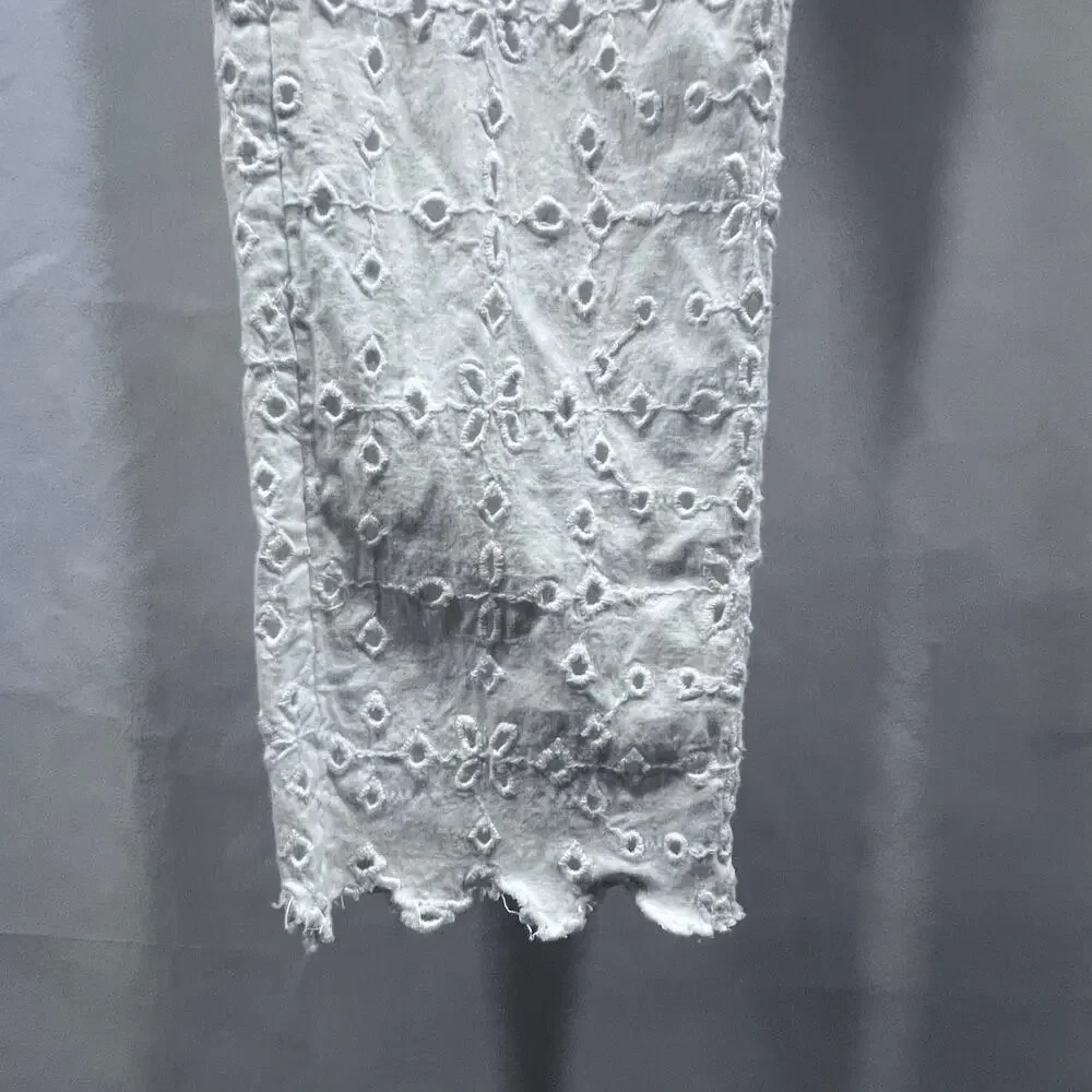 FREE PEOPLE White Eyelet High Waisted Trouser Pants Women's Size 6 (28x26) - Picture 6 of 9